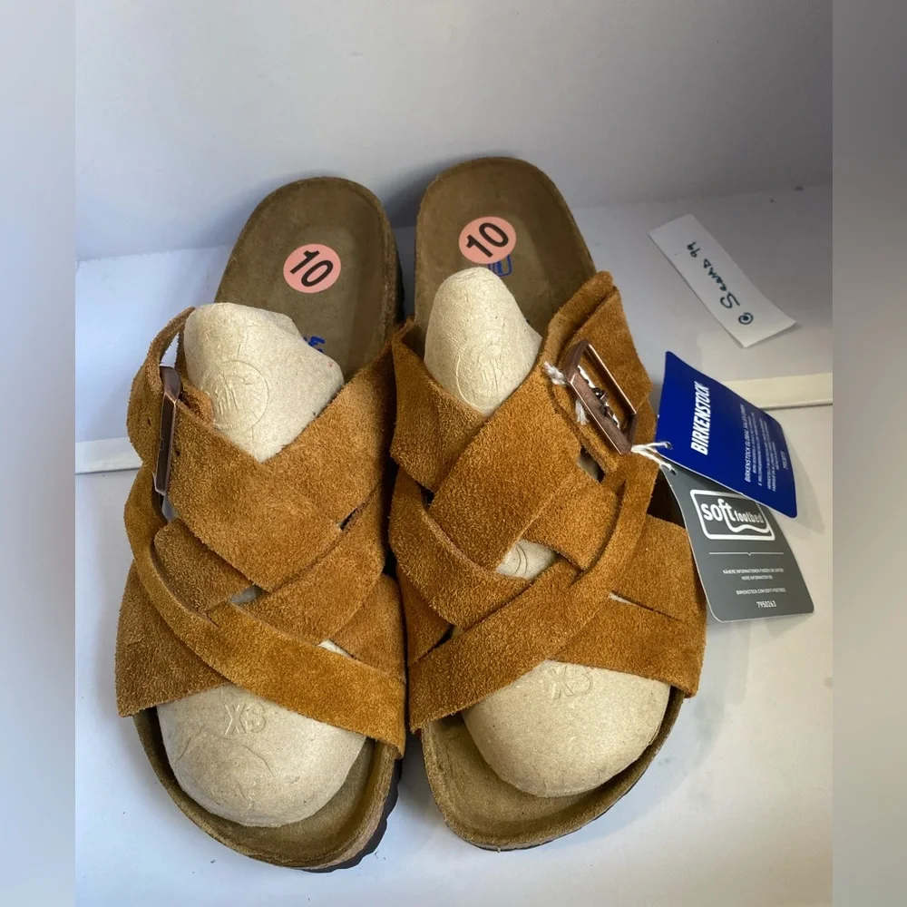 NWT Birkenstock Lugano Unisex Soft Footbed Strappy Weave Suede Sandals